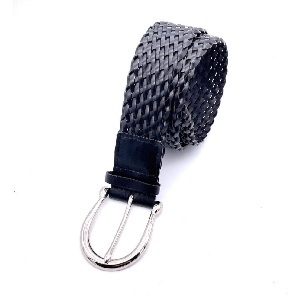 Michael Kors Braided Woven Leather Belt Women's Size Small Black Silver Buckle